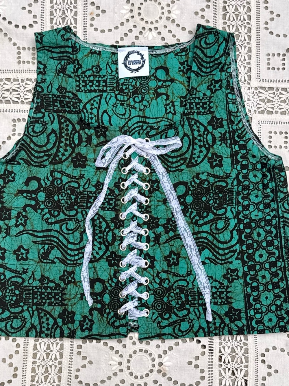 Unbranded Green Lace-Up Patterned Tank Top